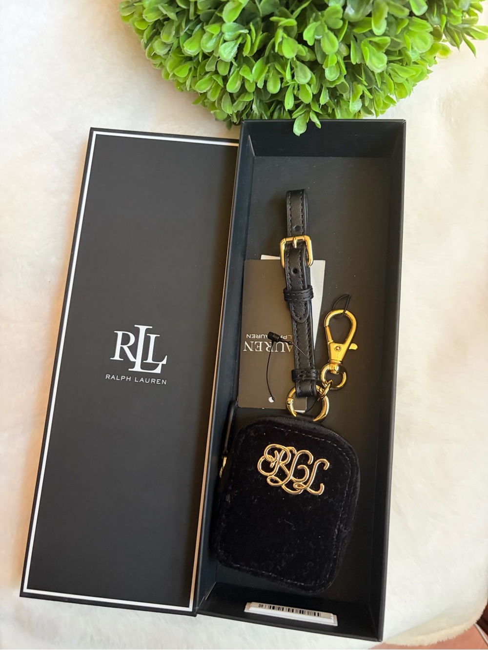 Ralph Lauren Black Velvet Key Pouch with Gold Hardware